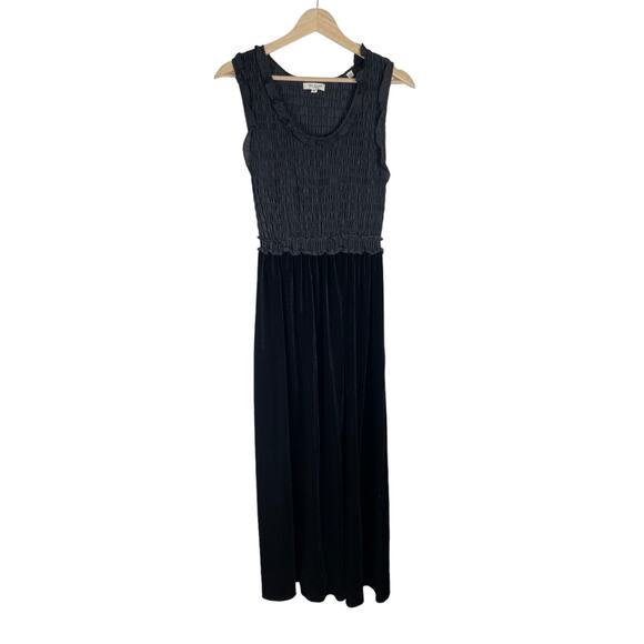 Max Studio Velvet Maxi Dress in Black Size S Smocked Elegant Sleeveless Classic - Picture 2 of 9